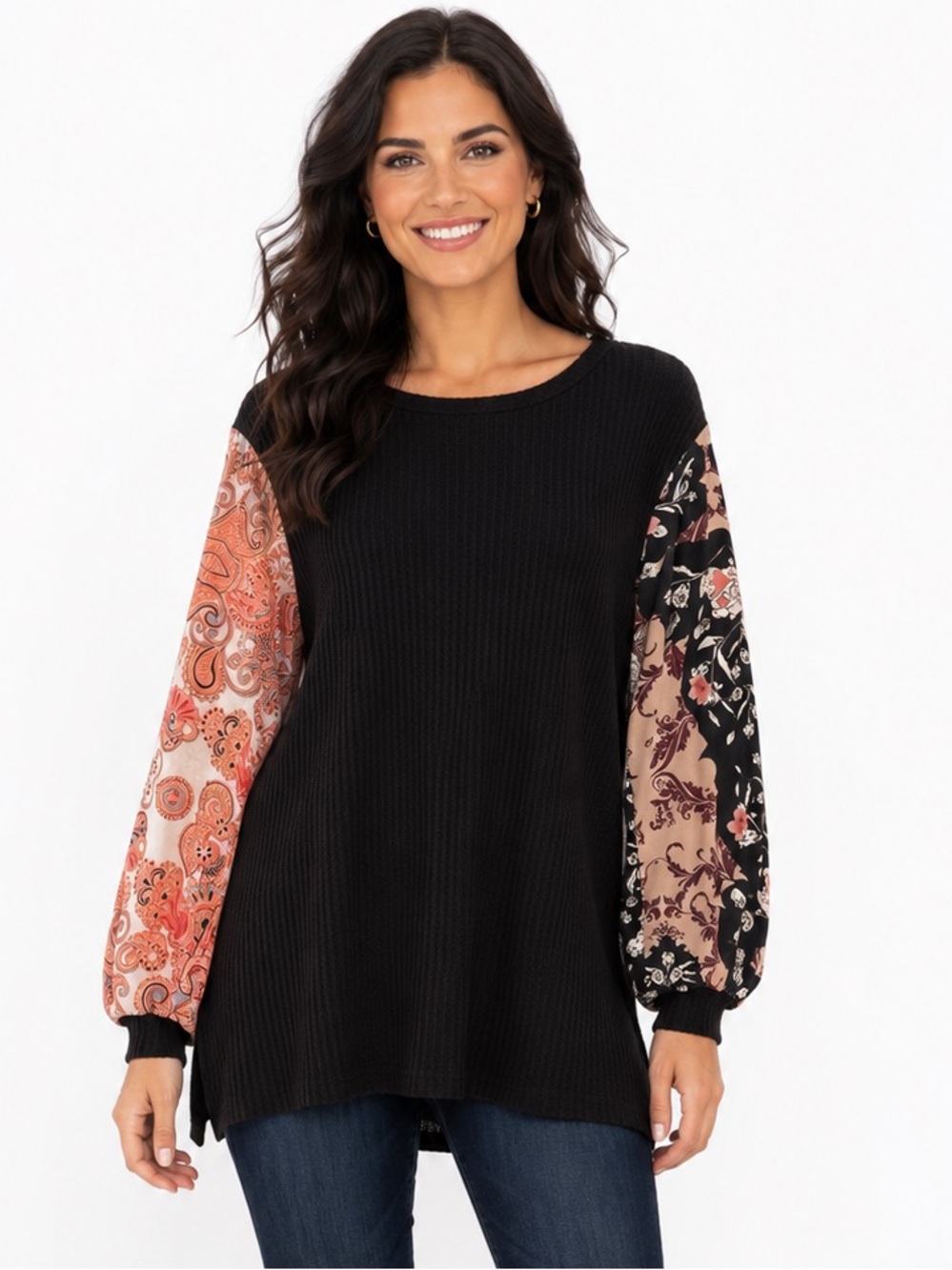 HOCOSIT WOMENS BLACK WAFFLE
KNIT TOP DECORATIVE LONG SLEEVES SIZE MEDIUM